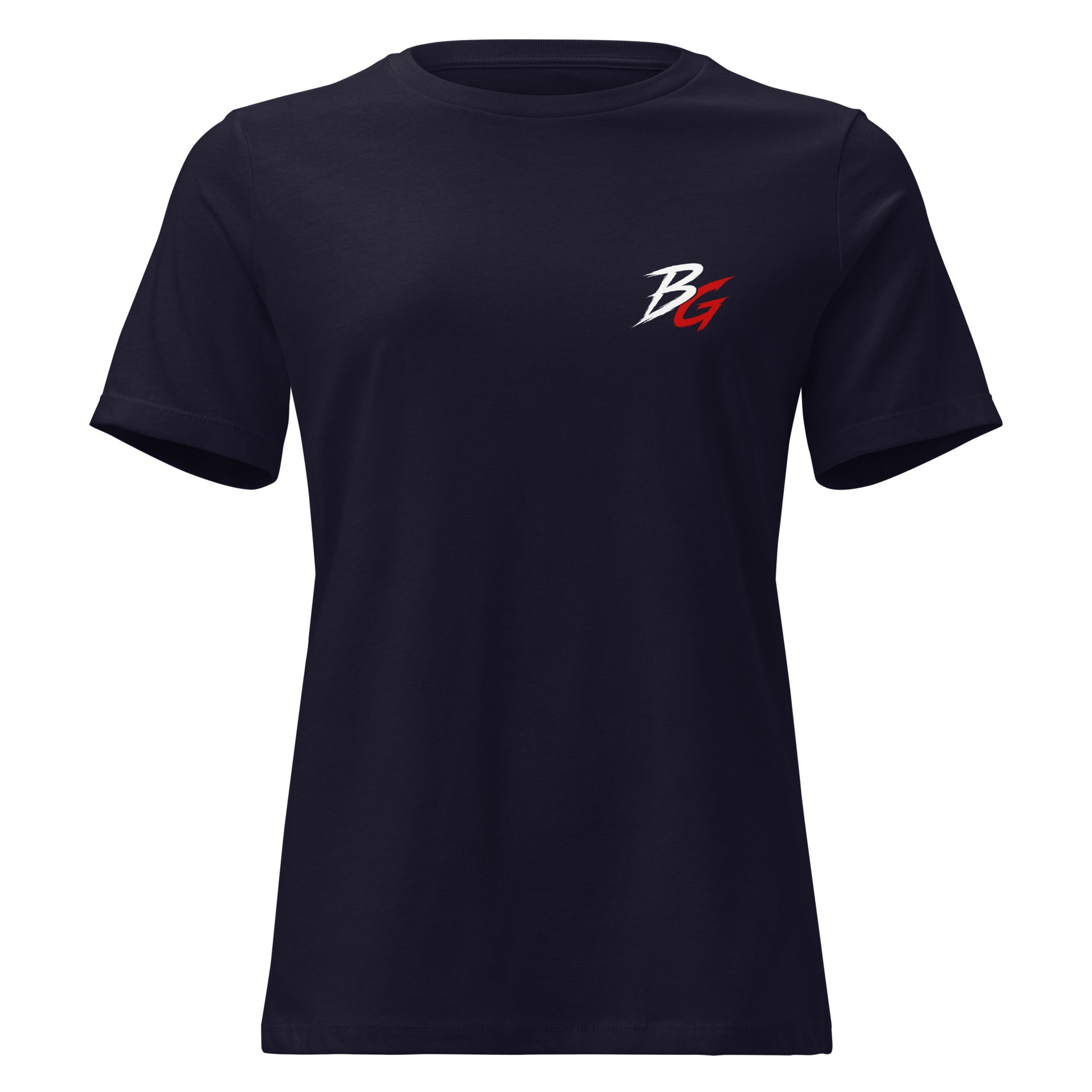 Dark navy women's t-shirt with small white logo on front
