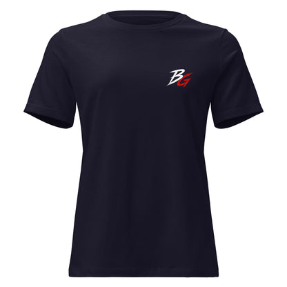 Dark navy women's t-shirt with small white logo on front