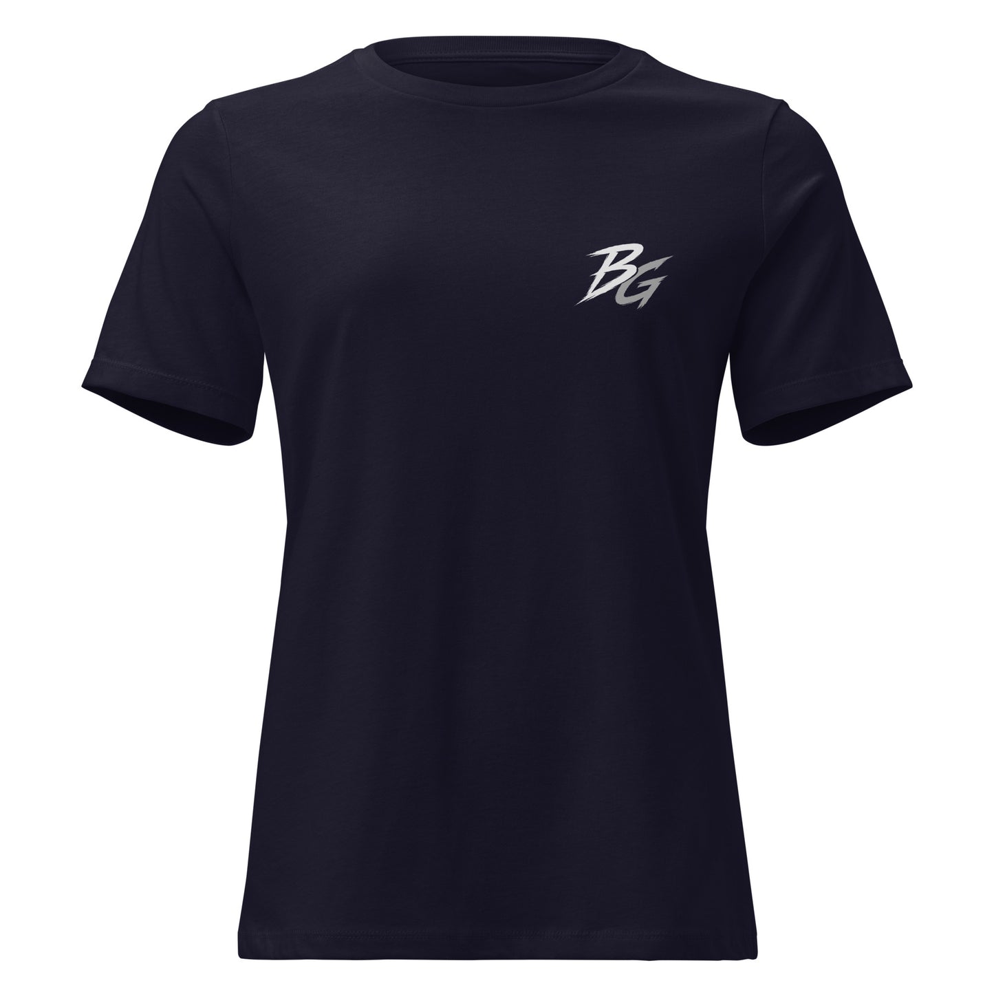 Women’s navy t-shirt with small BG logo on the front chest
