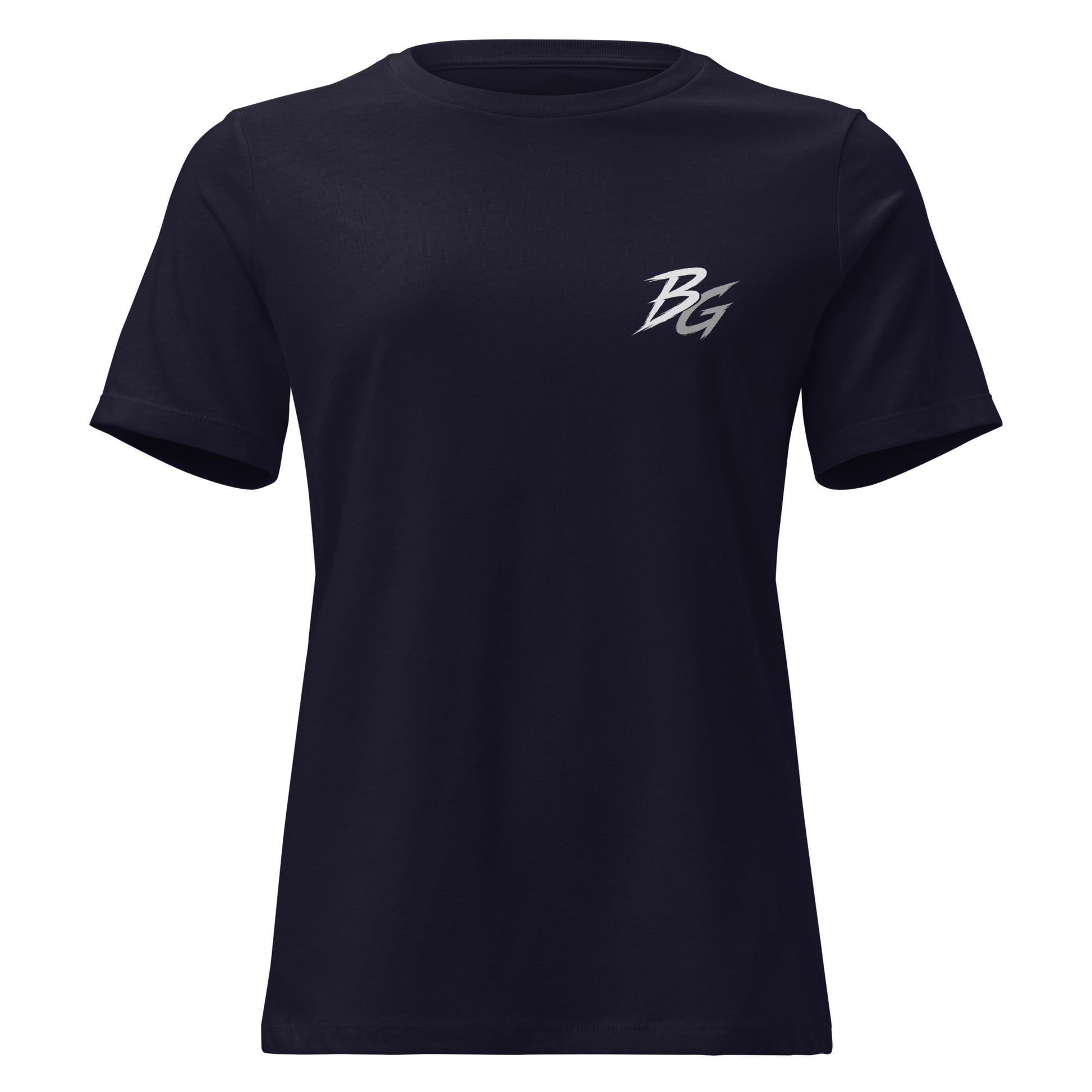 Women’s navy t-shirt with small BG logo on the front chest