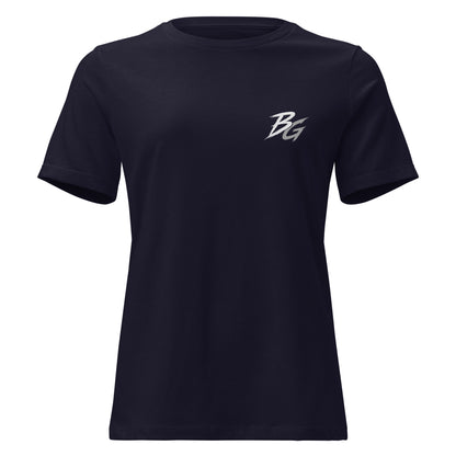 Women’s navy t-shirt with small BG logo on the front chest