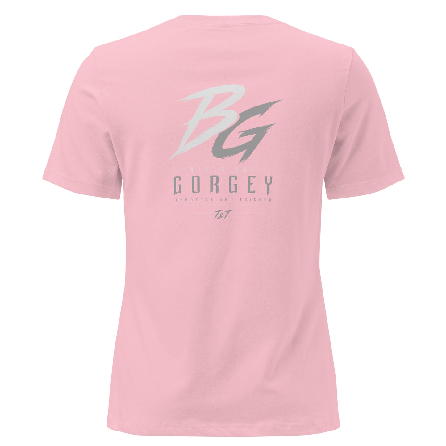 Pink women’s t-shirt with large back logo graphic print across upper back