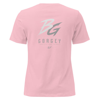 Pink women’s t-shirt with large back logo graphic print across upper back