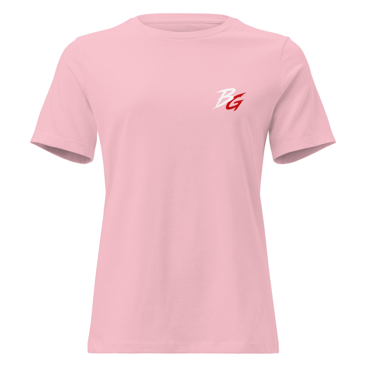 Pink women's t-shirt with small white logo on front
