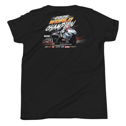 Youth graphic T-shirt, black with racing champion motorcycle front print