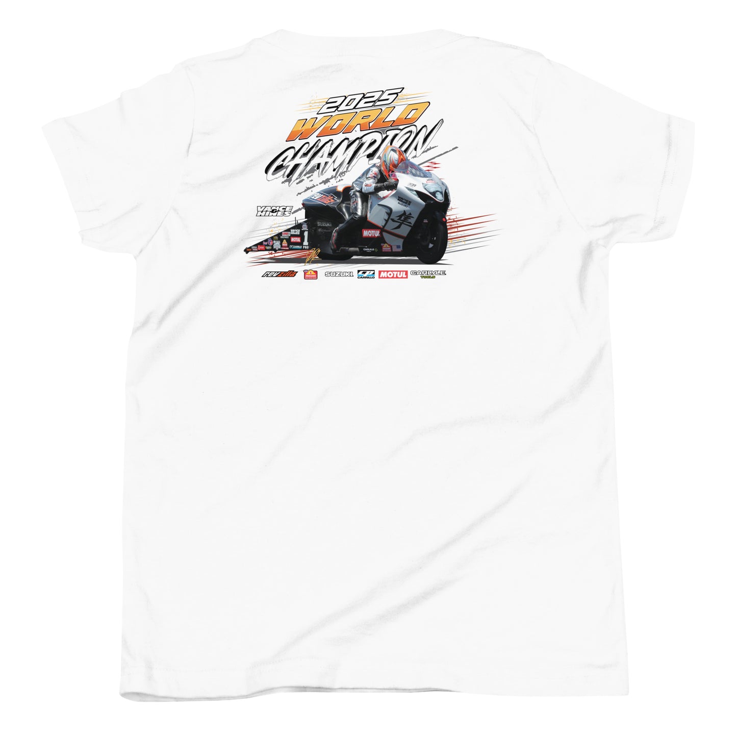 Youth graphic T-shirt, white with racing champion motorcycle front print