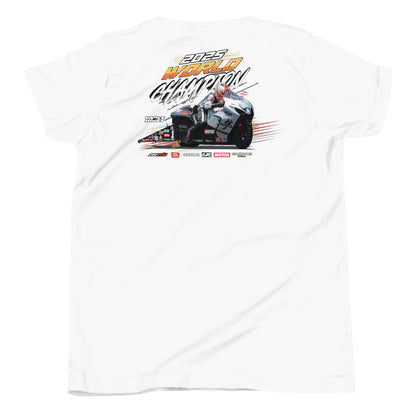 Youth graphic T-shirt, white with racing champion motorcycle front print